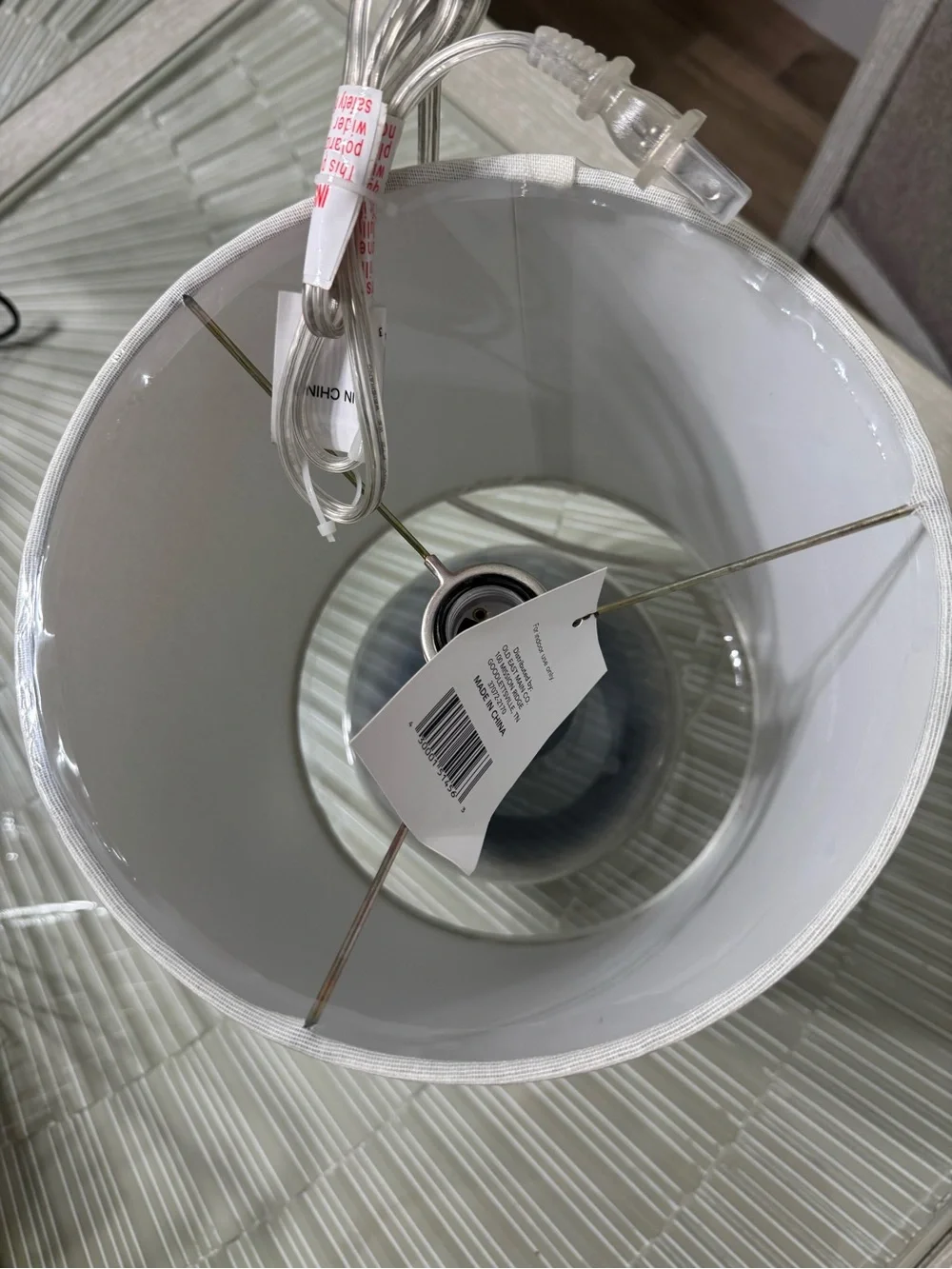 Gray/Blue Glass Table Lamp with White Shade